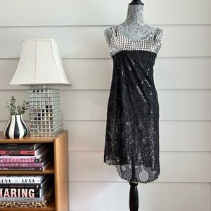 Vintage Katherine Story Sequin Mesh Sheer Mini Dress Cover Up Y2K dress